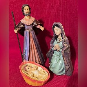 Vintage Nativity Scene With Mary, Joseph and Baby Jesus. Ceramic